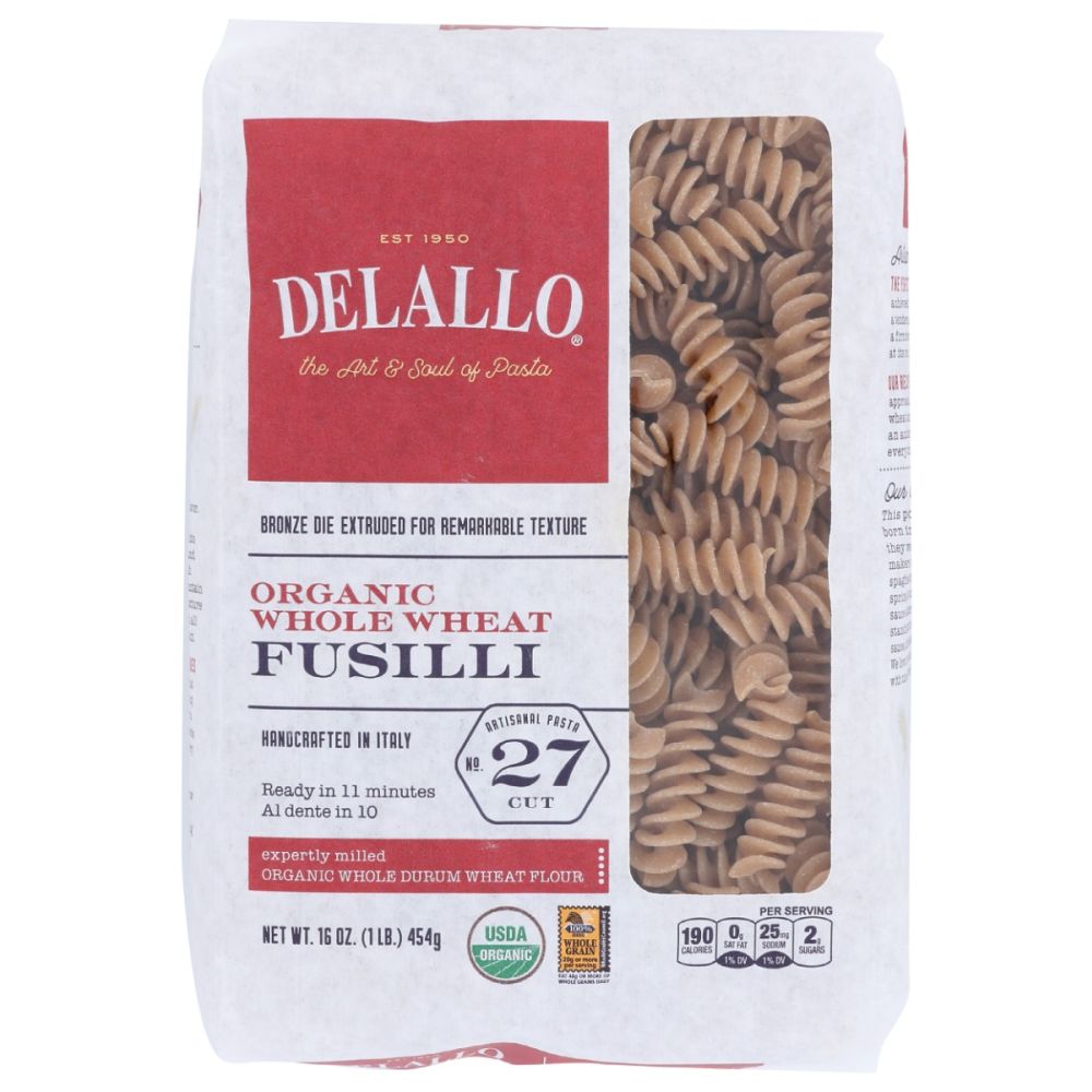 DELALLO: Organic Whole Wheat Fusilli Pasta No.27, 16 oz