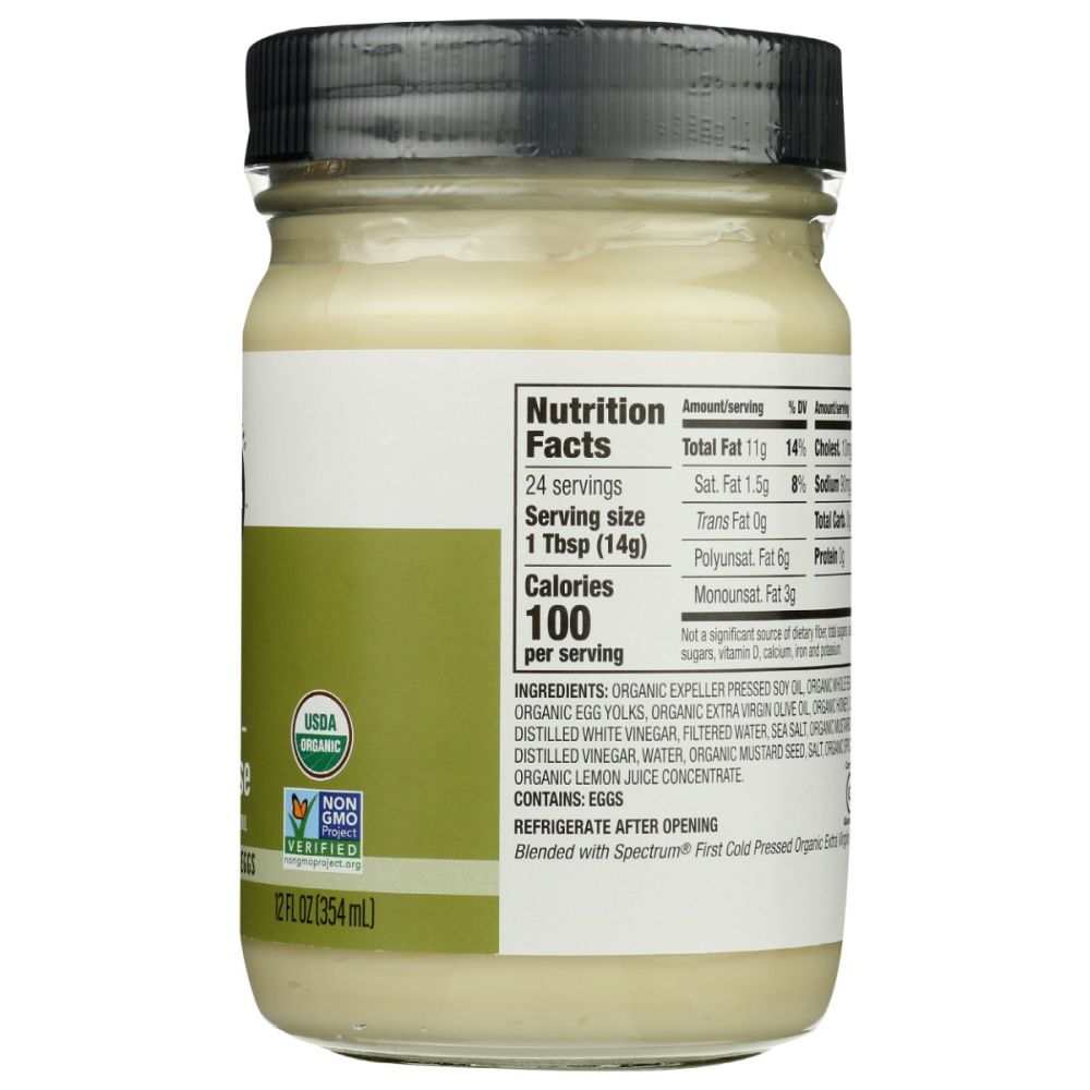 SPECTRUM NATURALS: Organic Mayonnaise with Olive Oil, 12 oz