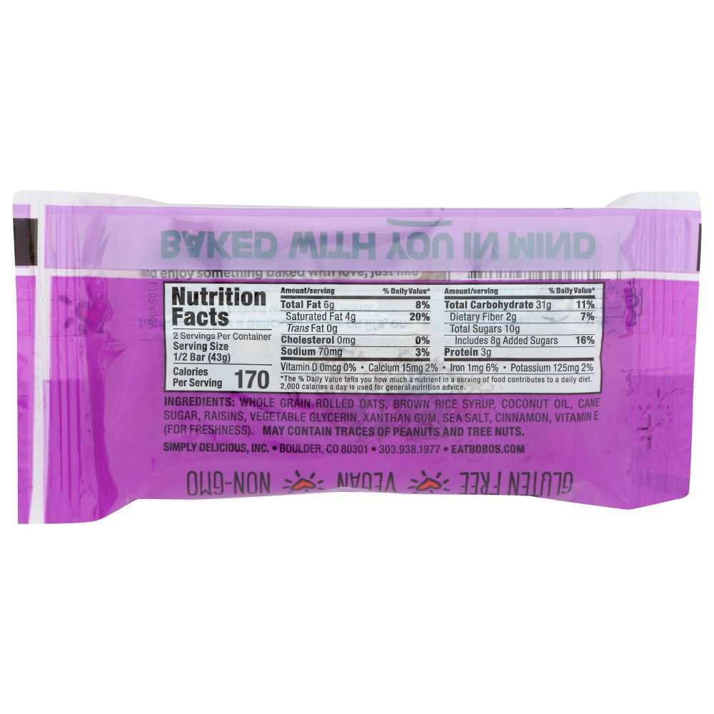 BOBOS OAT BARS: Cinnamon Raisin Oat Bar, 3oz - Delicious & Gluten-Free