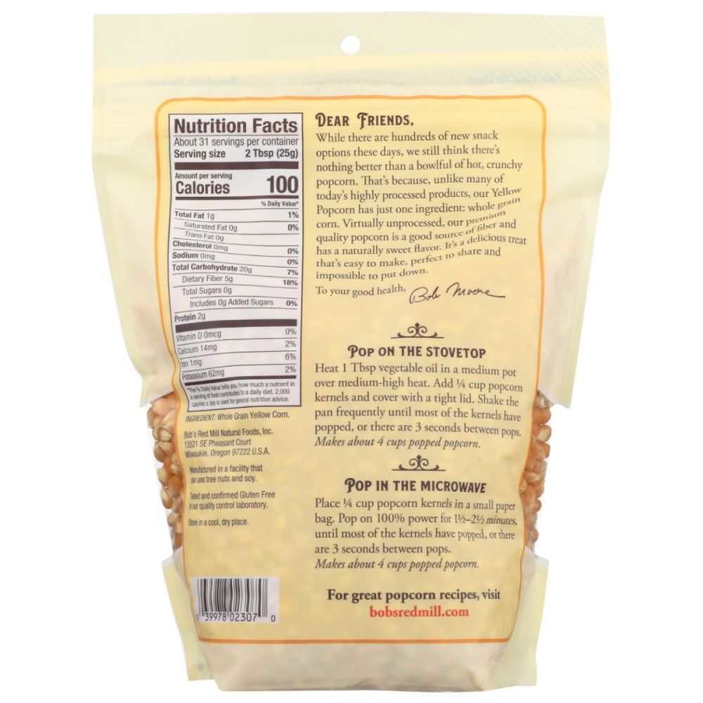 Bob's Red Mill Yellow Popcorn - 30 oz | Fresh & Fluffy Popcorn Kernels