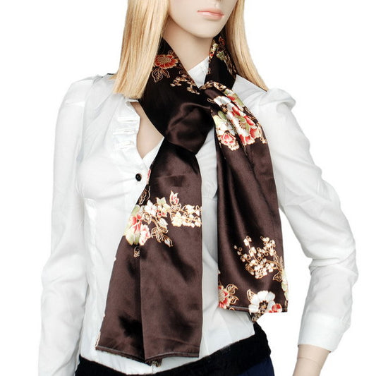 Blando Brown Flowers Floral Patterns Exquisitely Elegant comfy Silk Scarf/Wrap/Shawl(Large)