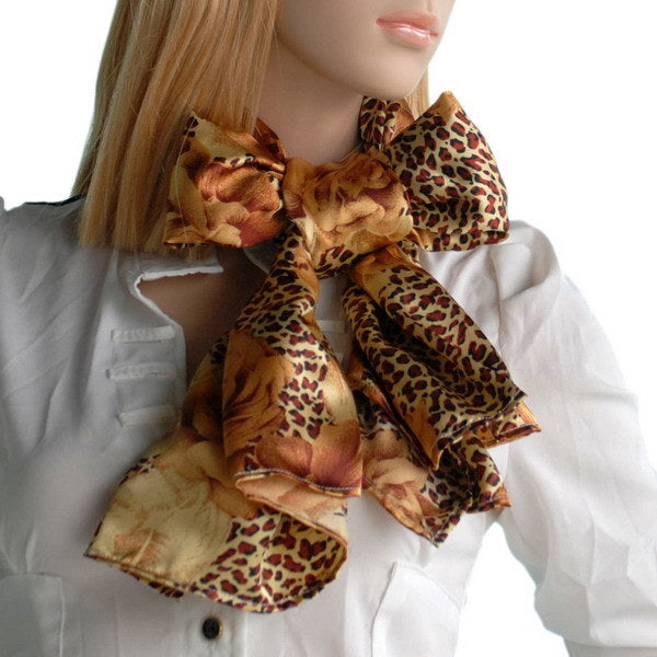 Blando Gold Leopard & Rose Floral Pattern Stylish super soft Silk Scarf/Wrap/Shawl(Small)