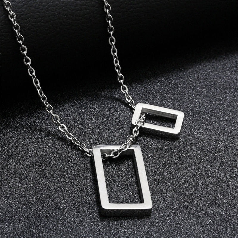 Trendy Necklace Simple Geometric Double Vertical Rectangle Outline Bar Necklace Fashion Chain Necklace for Men Women