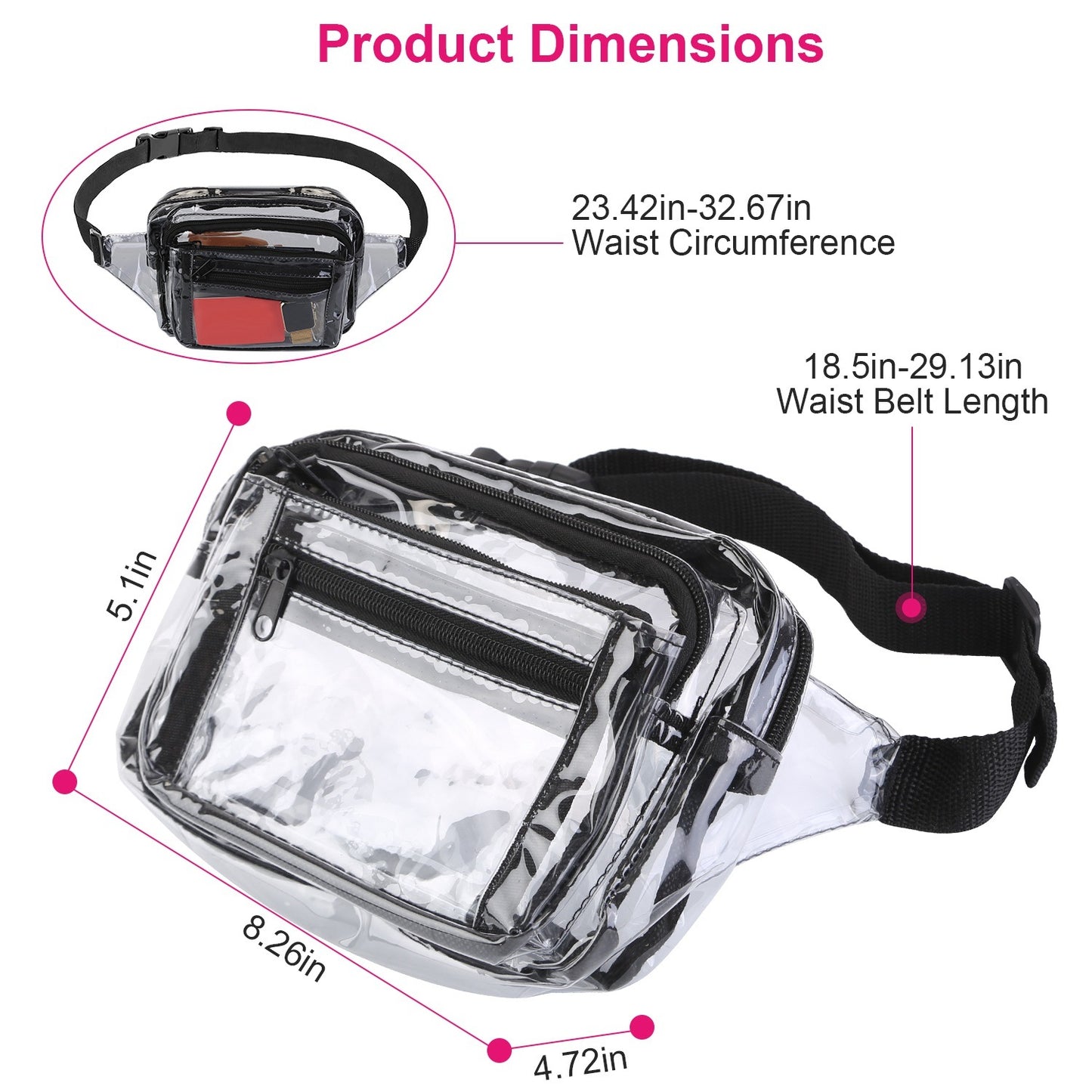 Clear Fanny Pack Unisex Transparent Waist Pouch Belt Bag Clear Purse Chest Bag for Outdoor Sport Travel Beach Concerts Travel