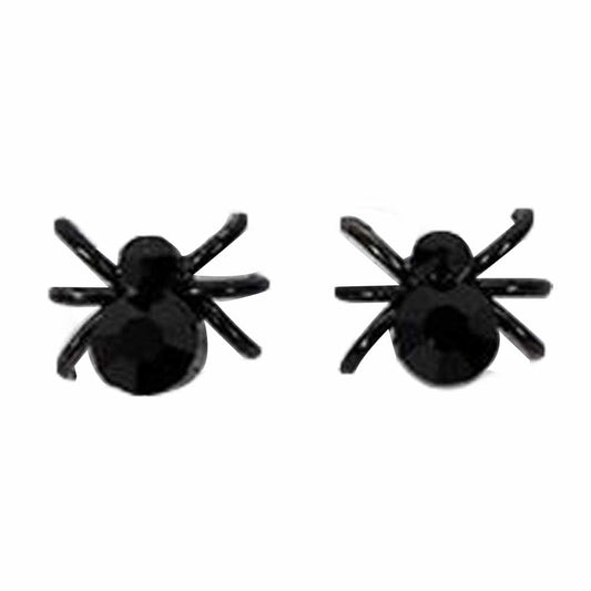 Tiny Spider Stud Earrings Black Mini Ear Stud Halloween Party Club Scare Insect Earring; 2 Pairs
