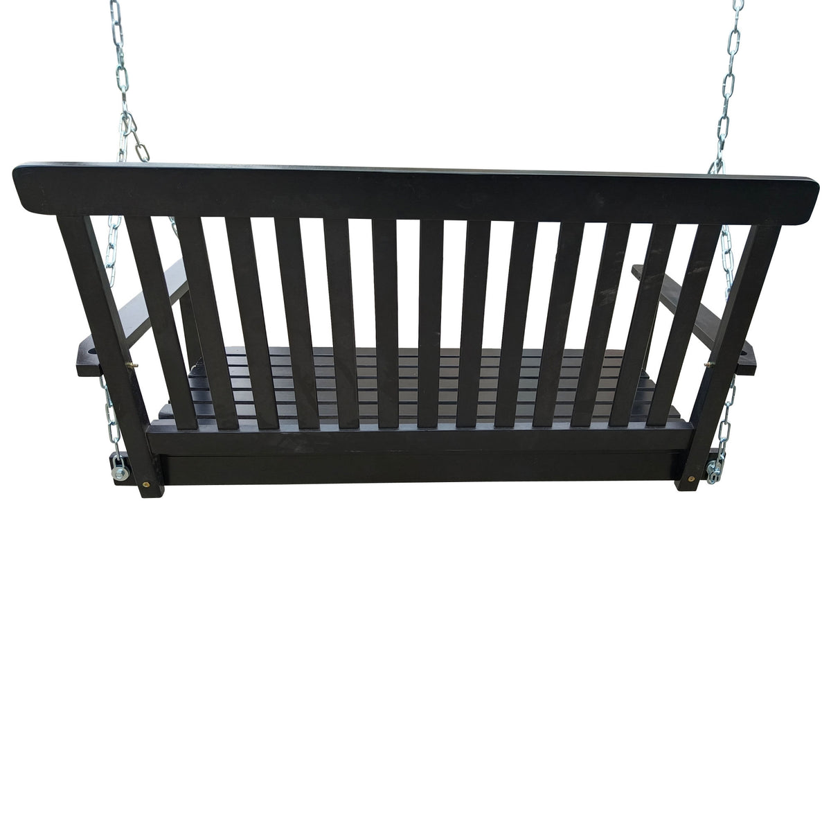 Front Porch Swing with Armrests; Wood Bench Swing with Hanging Chains; for Outdoor Patio ; Garden Yard; porch; backyard; or sunroom; Easy to Assemble; black