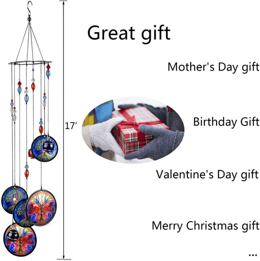 Garden Metal Wind Chimes Tree of Life Sympathy Crystal