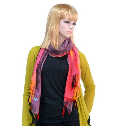 Blancho Bedding -Pa-a82-2 Multi-Colors Rose & Paisley National Style Exquisite Soft Tassel Ends Pashmina/Shawl/Scarf