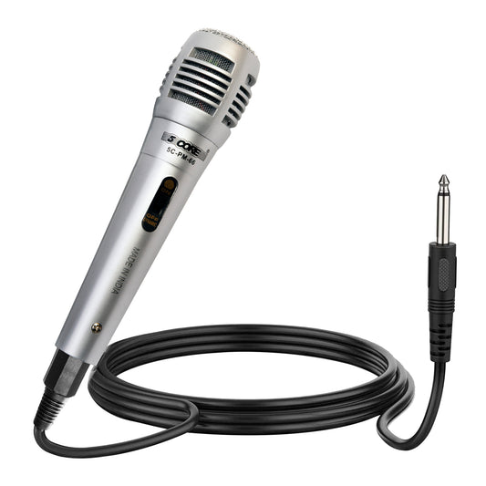 5 Core Microphone Wired Dynamic Vocal Handheld Karaoke Mic Pair Cardioid Unidirectional Microfono w On & Off Switch Includes XLR Audio Cable Silver PM-66K 2 pcs