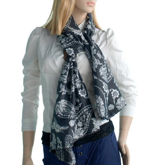 Blando Black Flower and Paisley Noble Decent Soft Natural Silk Scarf/Wrap/Shawl(Small)