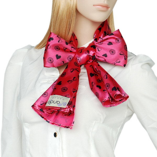 Blancho Deep Pink Lovely BOW & Heart & Blosom Design Romantic Comfy Silk Scarf/Wrap/Shawl(Small)
