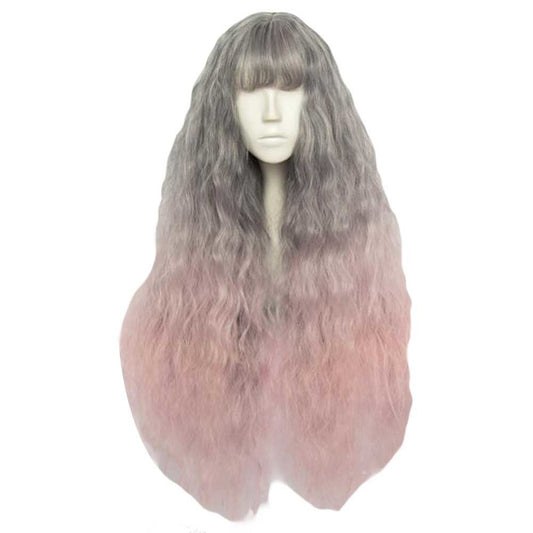 Ash Grey Fading Light Pink 65 cm 2 Tone Cosplay Full Wig Long Curly Hair Wig Halloween Dress Up