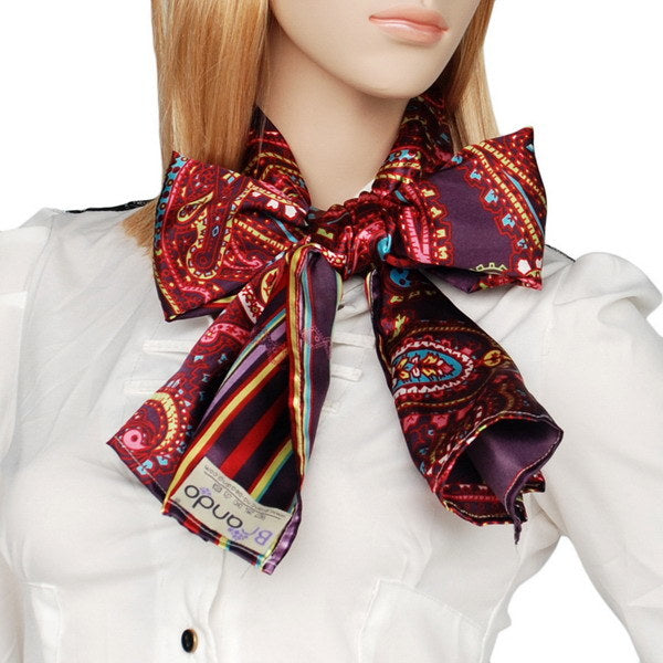 Blando Purple Chic Paisley & Stripes Design Fashion Soft Silk Scarf/Wrap/Shawl(Small)