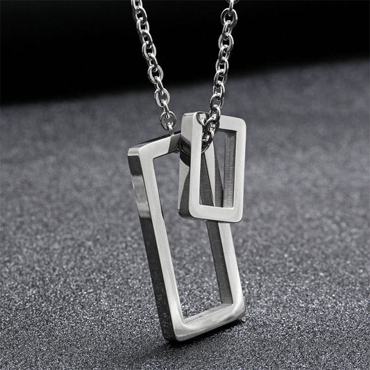 Trendy Necklace Simple Geometric Double Vertical Rectangle Outline Bar Necklace Fashion Chain Necklace for Men Women