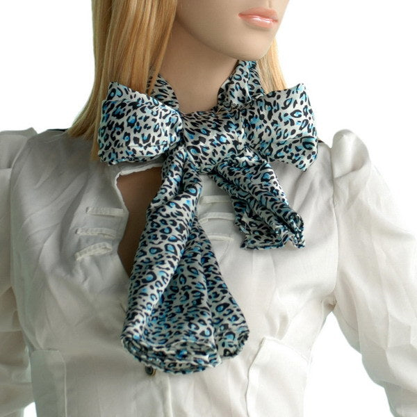 Blando Sky Blue Graceful Fashion Natural Leopard Pattern Silk Scarf/Wrap/Shawl(Small)