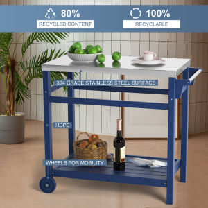 Outdoor Prep Cart Dining Table for Pizza Oven; Patio Grilling Backyard BBQ Grill Cart