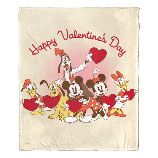 Mickey & Friends; Happy Valentine's Day Group Aggretsuko Comics Silk Touch Throw Blanket; 50" x 60"