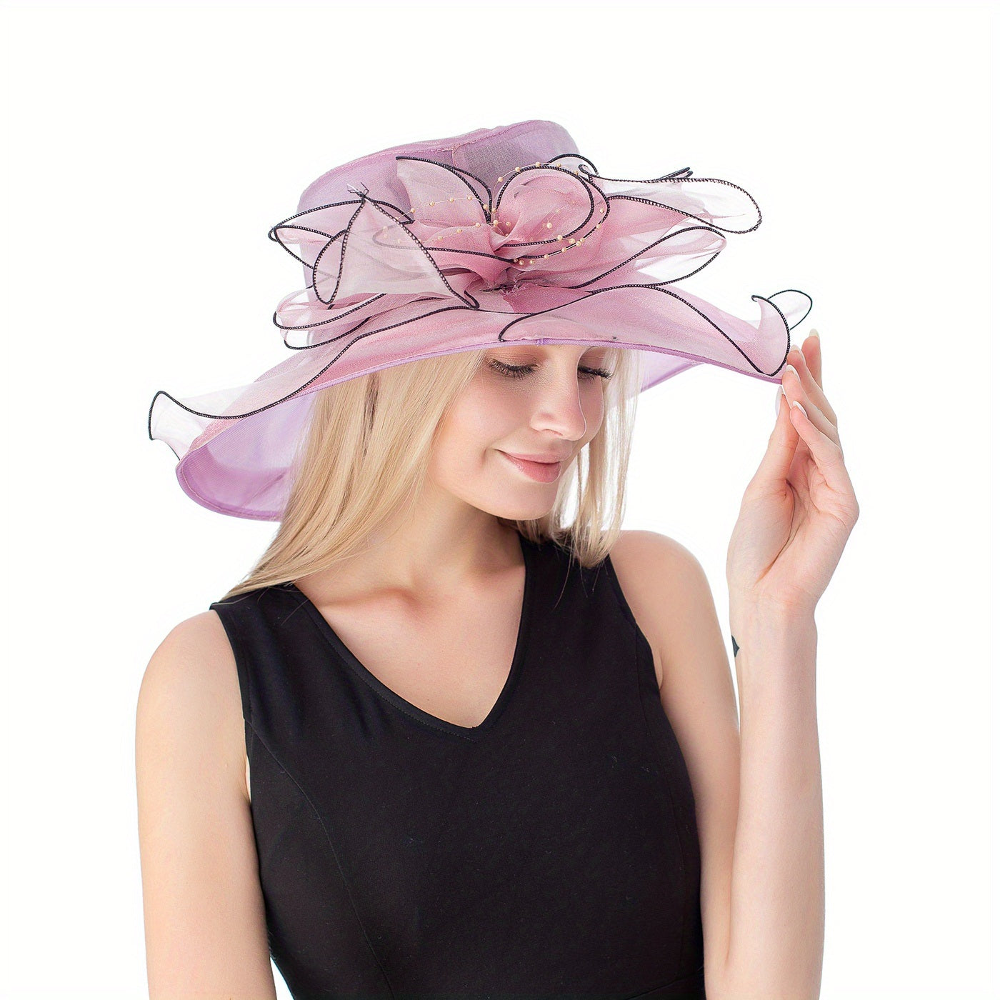 Women's Wide Brim Fedora Cap Elegant Mesh Breathable Sun Hat Church Dress Hat Leaf Flower Bridal Wedding Hat Beach Hats