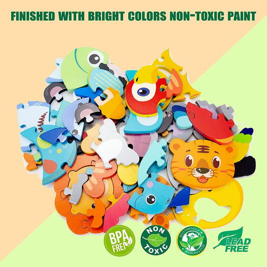 10 Pack Wooden Toddler Puzzles Spelling; Montessori Toy Toddler Baby Ages 2-4 Puzzles Early Develop; Toys Learning Education Preschool Gifts