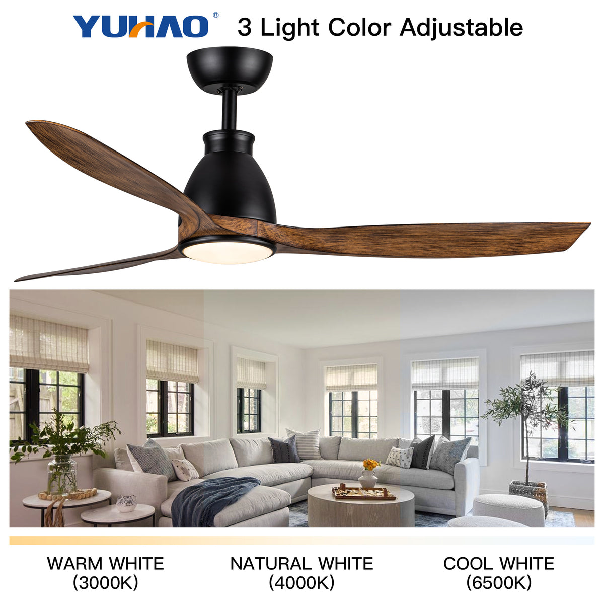 52 in. Outdoor/Indoor Integrated LED Imitation Modern Ceiling Fan with Lights and Remote Control
