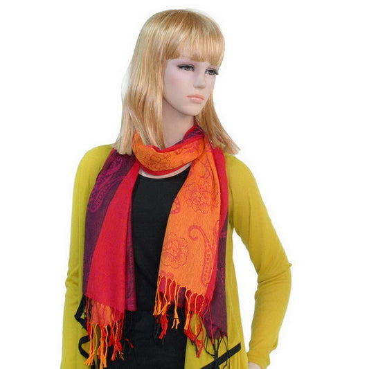 Blancho Bedding -Pa-a82-3 Multi-Colors Rose & Paisley National Style Exquisite Soft Tassel Ends Pashmina/Shawl/Scarf