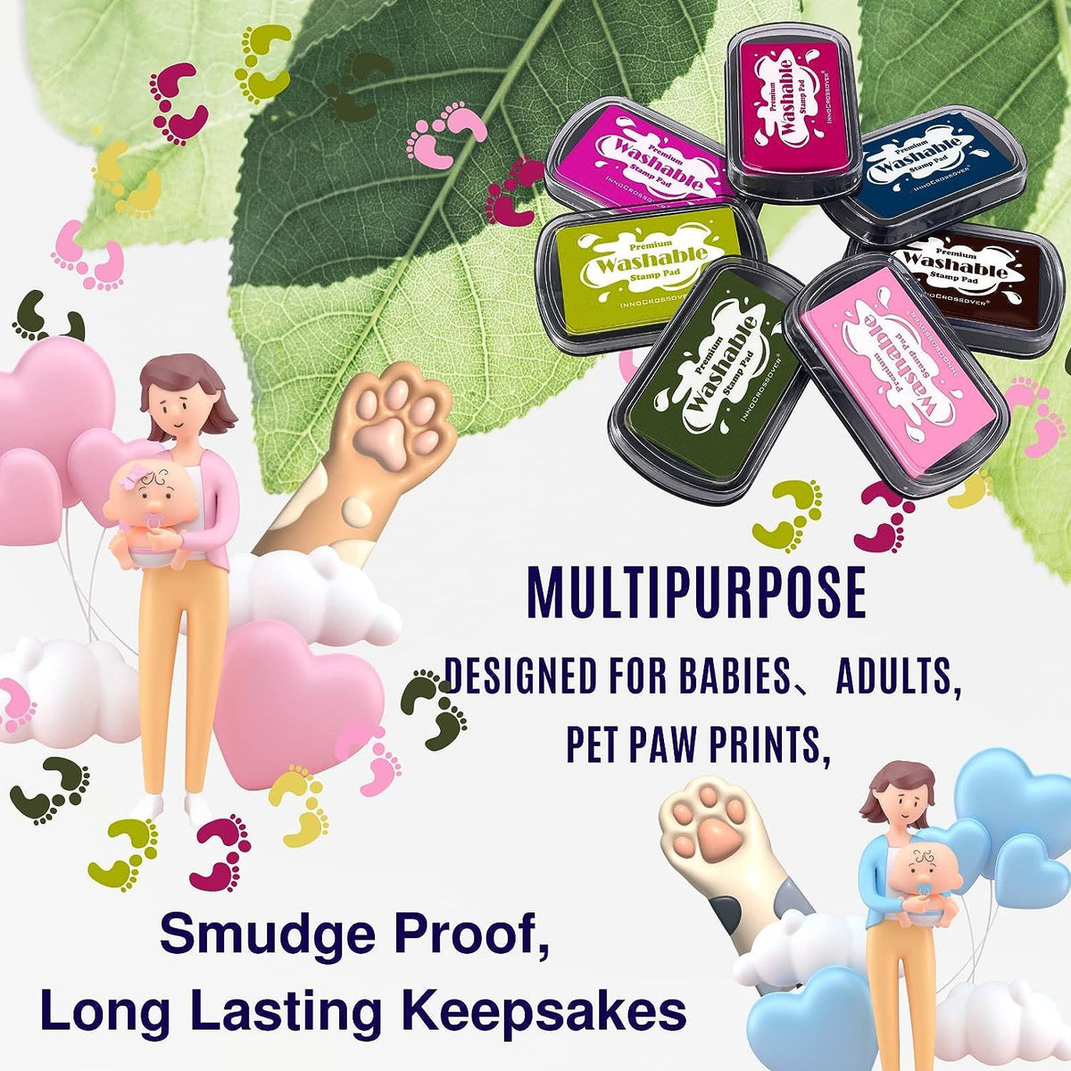 7 Washable Ink Pads for Rubber Stamps; Letter Stamps; Baby Footprint; Fingerprint; Stamp Pads For Kids on Scrapbooking; Card Making Supplies- Large Safe Non-Toxic Ink Pad(7 Pack)
