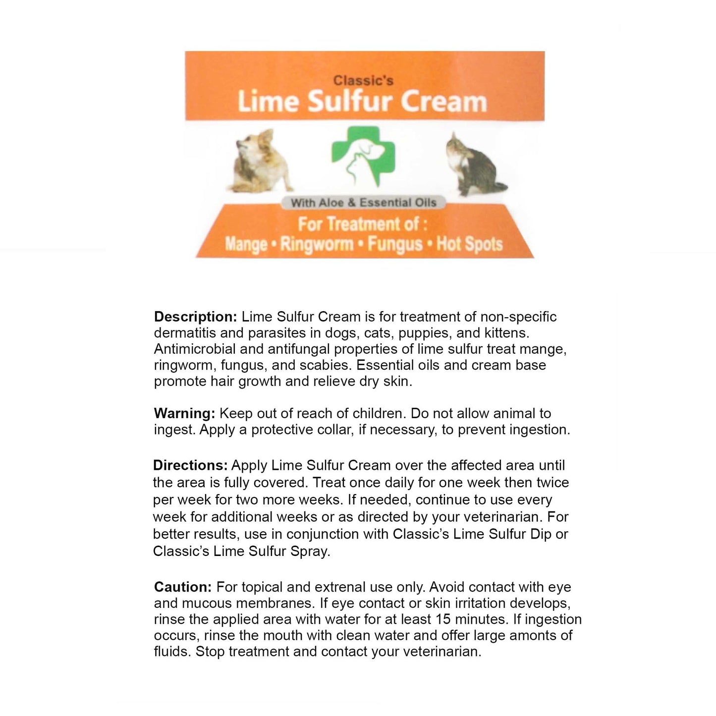 Lime Sulfur Pet Skin Cream - Pet Care and Veterinary Treatment for Itchy and Dry Skin - Safe Solution for Dog; Cat; Puppy; Kitten; Horse…