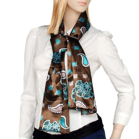 Blando Dark Brown Paisley & Flower Pattern Elegant Extremely Soft Silk Scarf/Wrap/Shawl(Small)