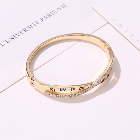 Roman Numerals Bracelet with Rhinestones Stainless Steel Bracelet Bangles for Women