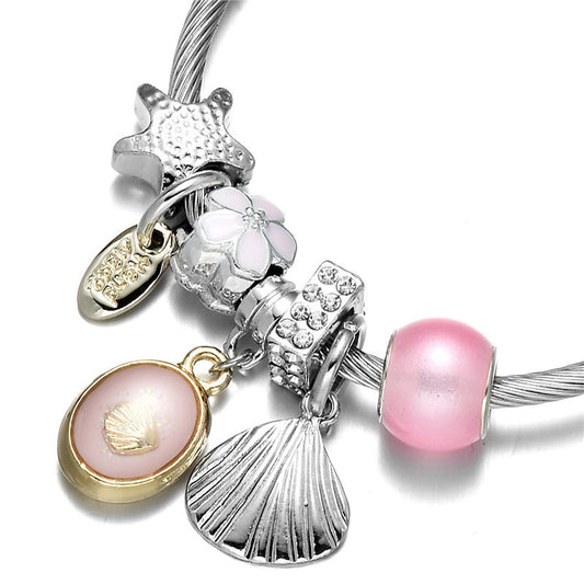 Bangle Bracelet Sea Shell Charm Wrap Silver Fashion Jewelry Stainless Steel Bracelet for Women