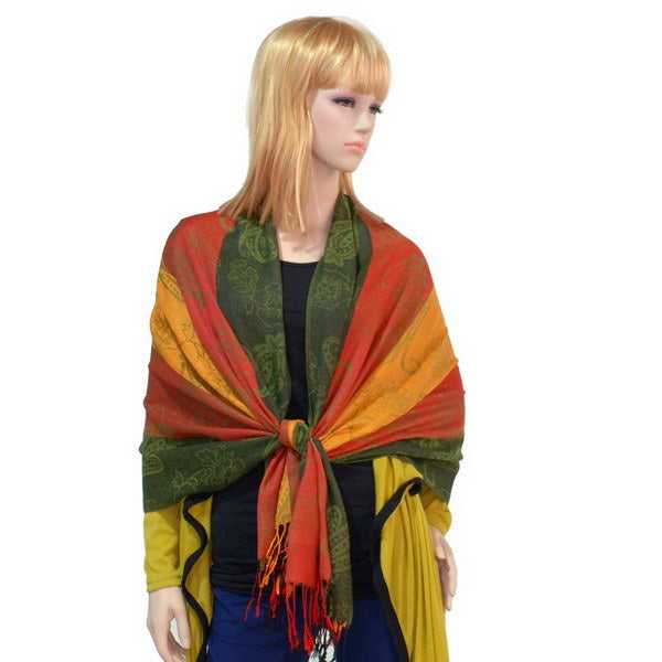 Blancho Bedding -Pa-a82-6 Multi-Colors Rose & Paisley National Style Exquisite Soft Tassel Ends Pashmina/Shawl/Scarf