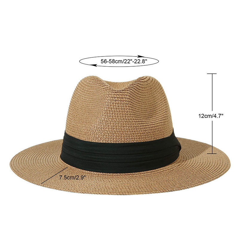 Women Men Wide Brim Straw Panama Roll up Hat Fedora Beach Sun Hat UPF50+