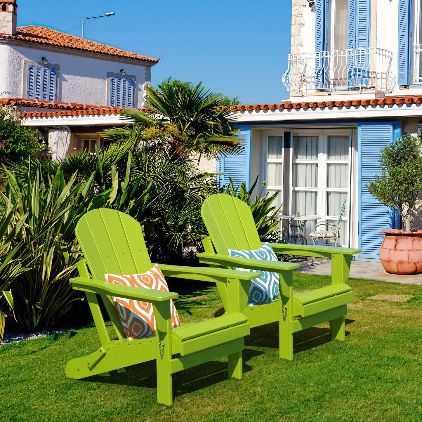 Folding Adirondack Chair; Fire Pit Chair; Patio Outdoor Chairs All-Weather Proof HDPE Resin for BBQ Beach Deck Garden Lawn Backyard-Navy Blue