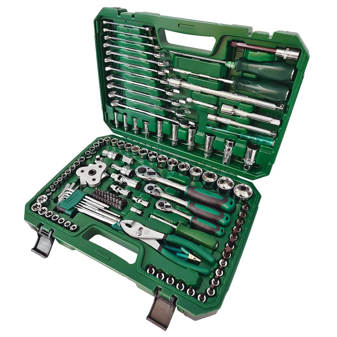 124-Piece Mechanics Tool Set, 1/2" 1/4" & 3/8" Drive Socket Tool Set - Including Ratchet Set Metric Sockets Wrenches Sets, for Auto Repair Machine Repair