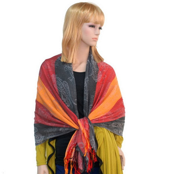 Blancho Bedding -Pa-a82-7 Multi-Colors Rose & Paisley National Style Exquisite Soft Tassel Ends Pashmina/Shawl/Scarf