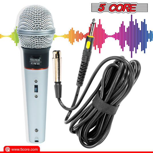 5 Core Microphone Wired Dynamic Vocal Handheld Mic Cardioid Karaoke Unidirectional Microfono w On and Off Switch Includes XLR Audio Cable for Singing, Public Speaking & Parties PM 305
