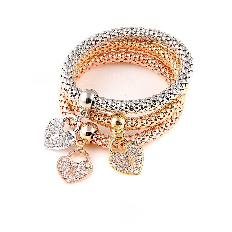 Fashion Jewelry Rhinestone Heart Three Combination Tricolor Bracelet Valentine's Day Gift