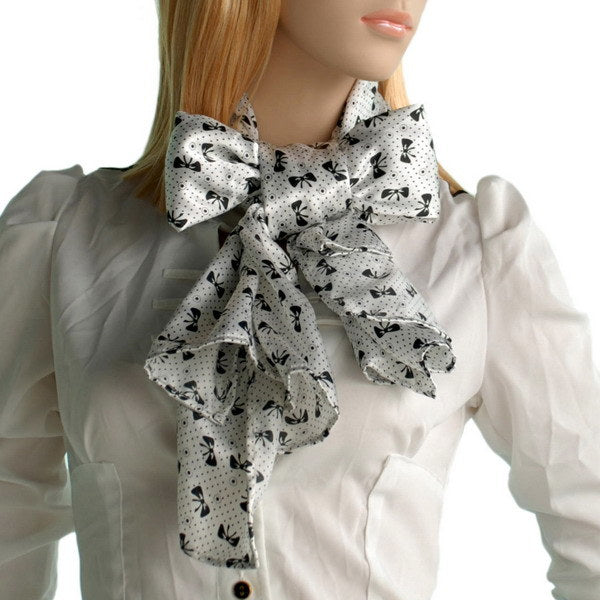 Blando White Lovely Bowknot Design Natural Elegant Silk Scarf/Wrap/Shawl(Small)