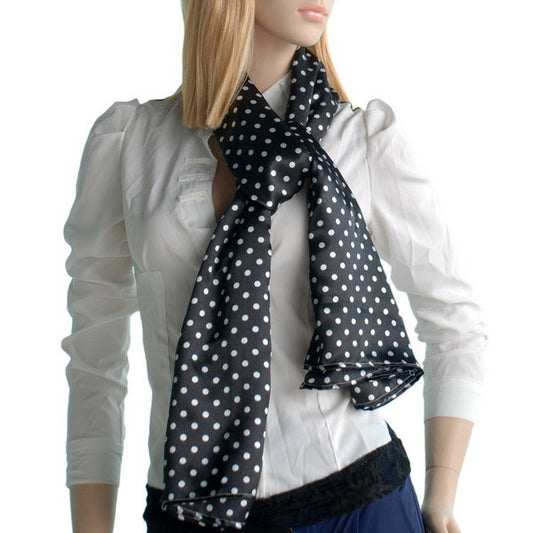 Blando Black Background Small Cute White Dot Design Soft Silk Scarf/Wrap/Shawl(Small)