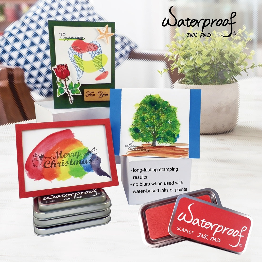 Ink Pads for Rubber Stamps; Rubber Stamps Pads- Permanent; Waterproof; Stamp Pads for Card Making; Scrapbooking Supplies; Christmas Ink Stamps; Hand Stamp Ink Pad; Non-Toxic (5 Ink Pad Bundles)