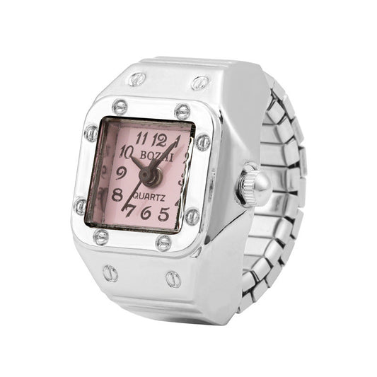 Mini Finger Ring Watch Square Quartz Easy Reader Watch Alloy Case Watch 4 Colors Valentine's Day Gift For Her
