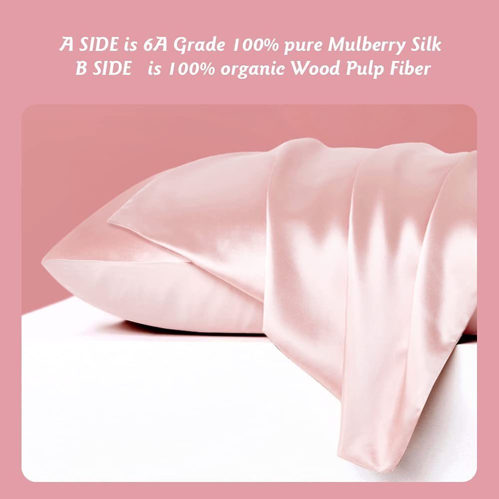 (Pink, King 20"x36", 1 Pack) Silk Pillowcase for Hair and Skin, Lacette 22 Momme 6A Soft Mulberry Silk Pillowcase with Hidden Zipper, 600 Thread Count, Dual Side Silk/Wood Pulp Fiber