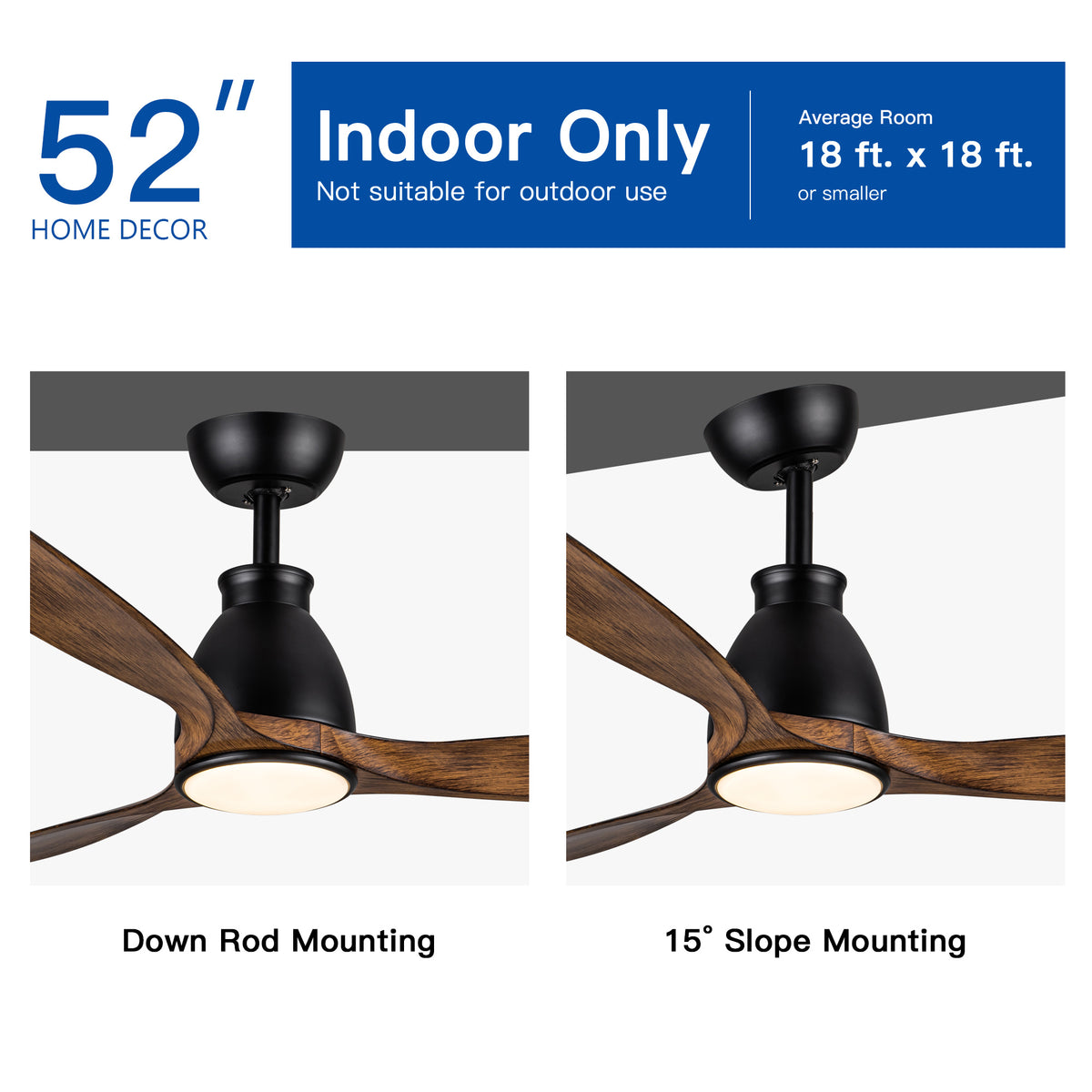 52 in. Outdoor/Indoor Integrated LED Imitation Modern Ceiling Fan with Lights and Remote Control