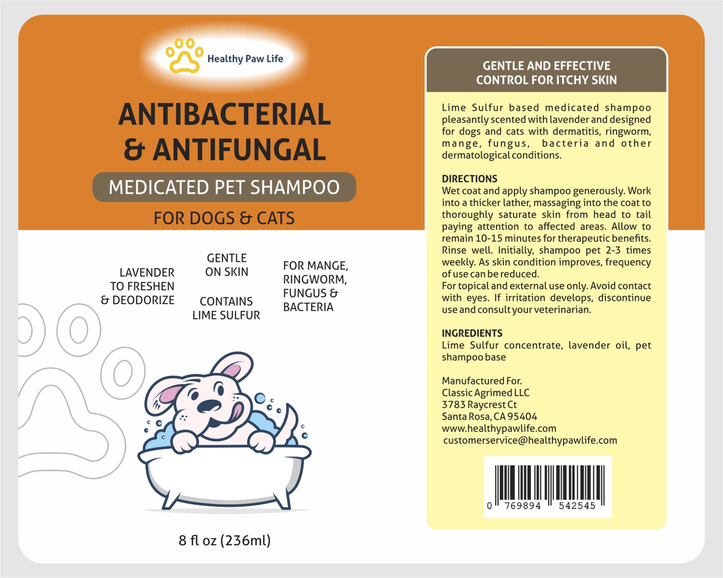 Lime Sulfur Pet Shampoo - Pet Care and Veterinary Solution for Itchy and Dry Skin - Safe for Dog; Cat; Puppy; Kitten; Horse