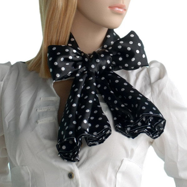 Blando Black Background Small Cute White Dot Design Soft Silk Scarf/Wrap/Shawl(Small)