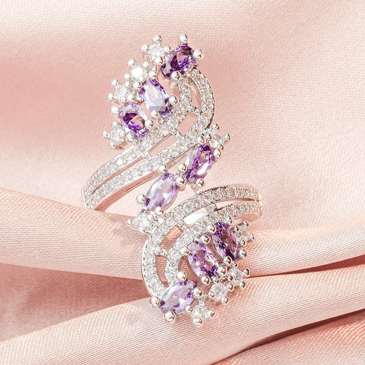 Luxury Amethyst Zircon Ring Woman Ring Valentine's Day Gift Zicron Inlaid