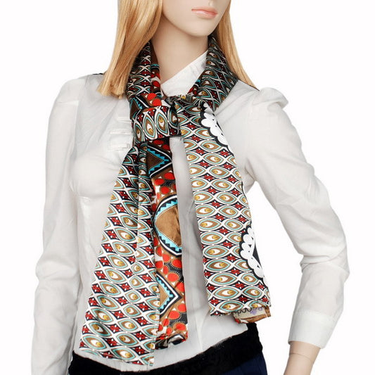 Blando Brown Tone Fantastic Multi-Patterns Chic Natural Soft Silky Scarf/Wrap/Shawl(Small)