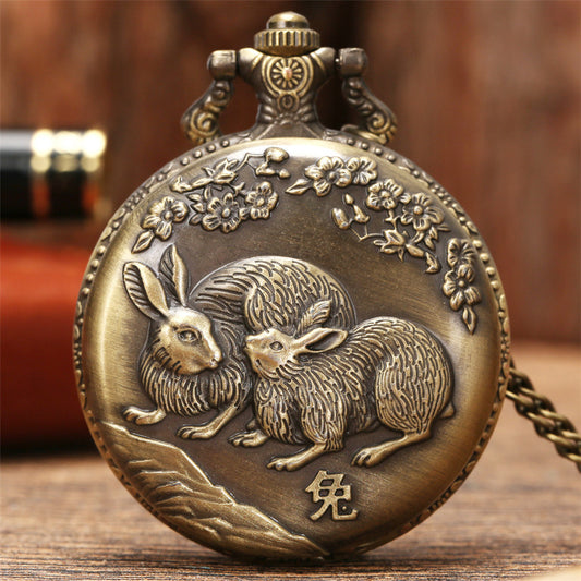 Rabbit Animal Roman Numerals Quartz Pocket Watch Easter Souvenir Hollow Case Steampunk Vintage Pendant Necklace Gifts Clock