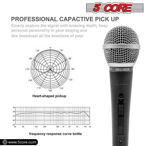 5 Core Premium Vocal Dynamic Cardioid Handheld Microphone Neodymium Magnet Unidirectional Mic; 16ft Detachable XLR Deluxe Cable to ? Audio Jack; Mic Clip; On/Off Switch for Karaoke Singing ND-58