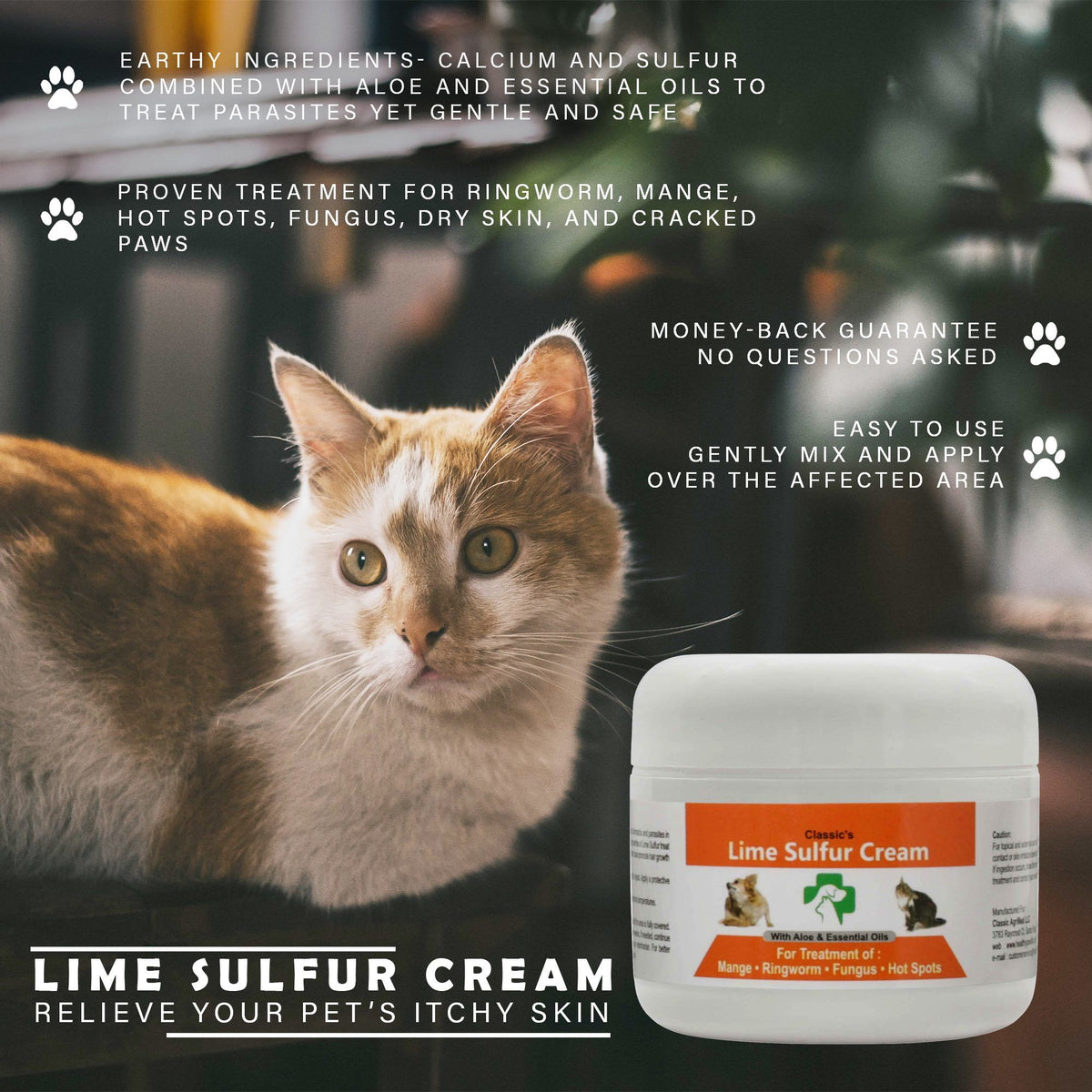 Lime Sulfur Pet Skin Cream - Pet Care and Veterinary Treatment for Itchy and Dry Skin - Safe Solution for Dog; Cat; Puppy; Kitten; Horse…